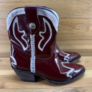 Corral Boots Burgundy High Gloss White Western Boot Womens 9 Western Short